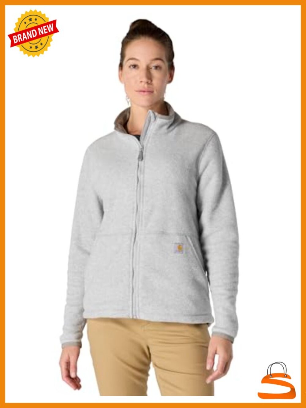 Carhartt Fleece Jacket Loose Fit Band Collar Zip Front Casual Cold Weather